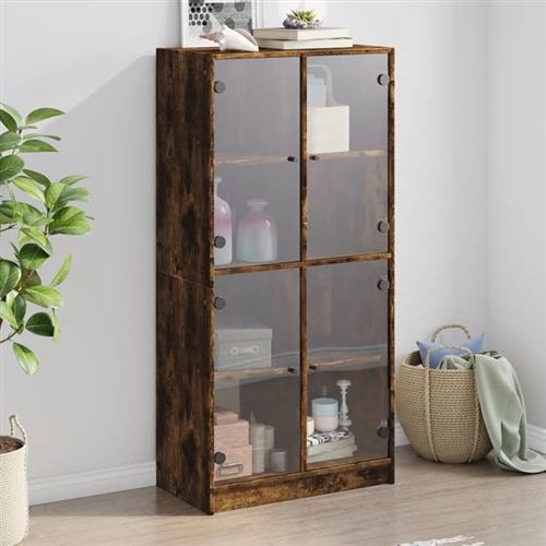Non Communiqué Marron Vidaxl Buffet Haut Avec Portes Chêne Fumé 68X37x142 Cm Bois Ingénierie, Armoire Latérale, Armoire De Rangement Haute, 3295861