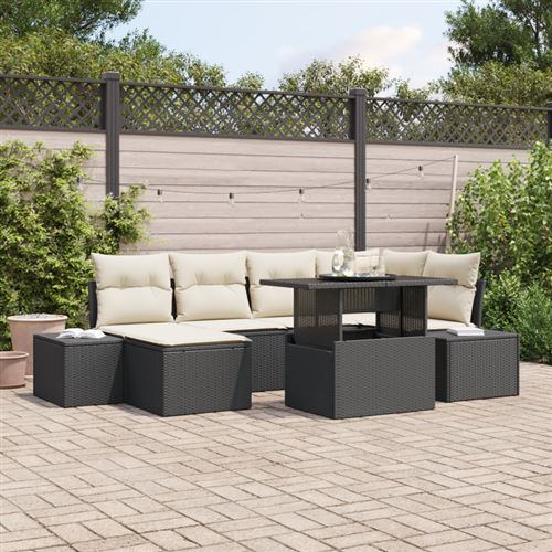 Non Communiqué Noir Ensemble De Canapé De Jardin 7 Pièces Avec Coussins En Poly Rattan