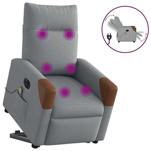 VIDAXL - Fauteuil de relaxation - Massage - Inclinable électrique - Gris clair - Image 2
