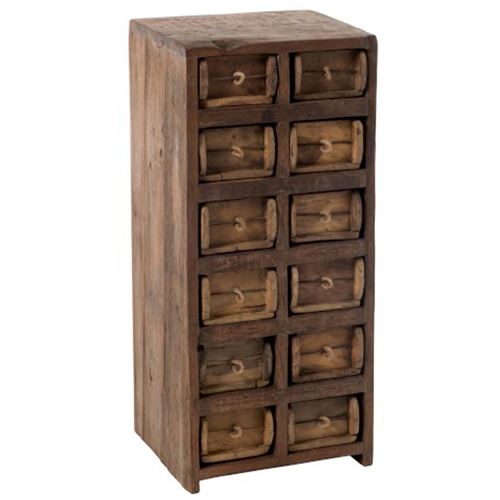 Non Communiqué Marron Chiffonnier 12 Tiroirs Bois Massif Recyclé Foncé Veda L 37.5 Cm