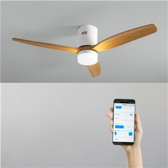 WIND CALM NATURAL WOOD M - Ventilateur de plafond 40W silencieux 100% bois avec eclaraige avec wifi - 1