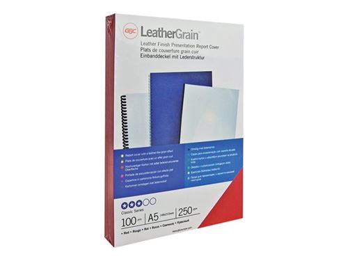 GBC LeatherGrain - A4 (210 x 297 mm) - rouge - 250 g/m² - 25 unités couverture à reliure