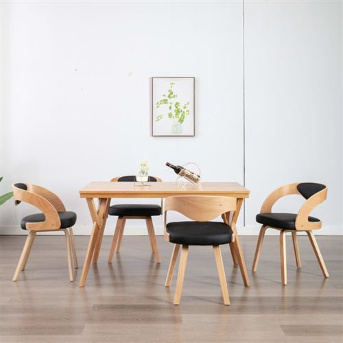 vidaXL Chaises de salle à manger 4 pcs Noir Bois courbé et similicuir