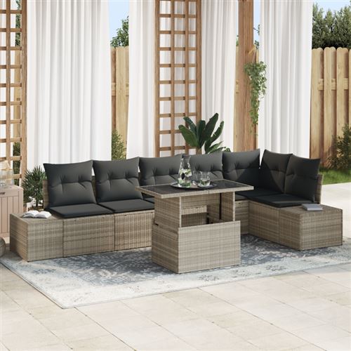 vidaXL Ensemble de canapé de jardin 7 pc Gris clair polyrotin