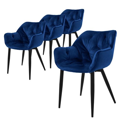 ML-Design - Set de 4 Chaises de Salle à Manger - Velours - Bleu - Image 3