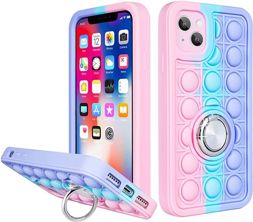 Coque Pour iPhone 13 Pro Max Frusde Fidget Bulle de Couleur Etui avec Bague Boucle-Bleu