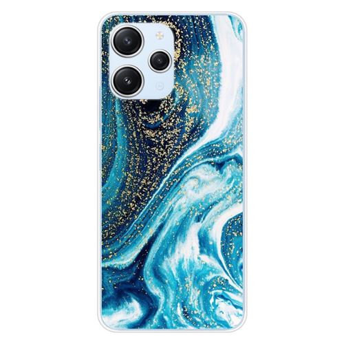 Coque en silicone imprimée compatible Xiaomi Redmi 12 4G Redmi 12 5G Marbre Bleu Pailleté