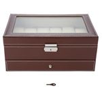Boîtes à montre en PU cuir 2 couches 12 fentes 30x20x13 cm Marron
