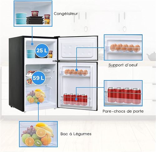 Réfrigérateur - Congélateur combiné 85 litres - Classe A+ - Bac à légumes,  étagères, compartiments - Achat / Vente réfrigérateur classique  Réfrigérateur - Congélateur combiné 85 litres - Classe A+ - Bac à légumes,  étagères, compartiments - Cdiscount