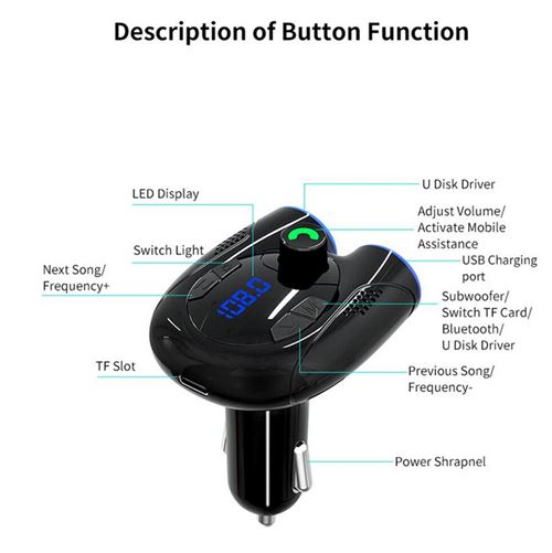 Noir Lukame✯ Nouvel Émetteur Fm Bluetooth 5.0 Adaptateur Radio Sans Fil Pour Lecteur Mp3 de Voiture Chargeur Usb 
