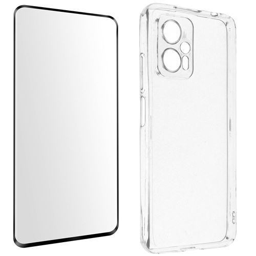Coque pour Xiaomi Poco X4 GT Silicone Souple et Film Verre Trempé 9H Avizar transparent contour noir