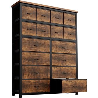 Commode à 16 Tiroirs De Rangement avec Dessus en Bois pour Salon, Chambre, Chambre d'enfant, Placard, Entrée, 101 × 30 × 130 cm - 1