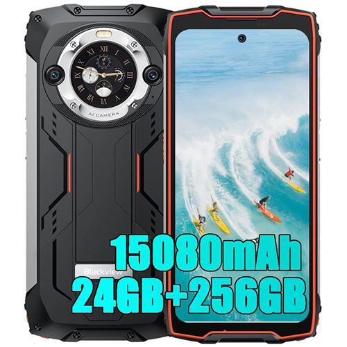 Smartphone Incassable Blackview BV9300 Pro 24Go+256Go 15080mAh 6.7+écran secondaire 1.32 64MP+32MP Android 13 NFC 100LM - Orange