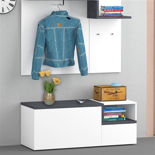 Meuble D’entrée Buffet Bas 2 Portes Compartiment Ouvert Zet Baix Ardesia
