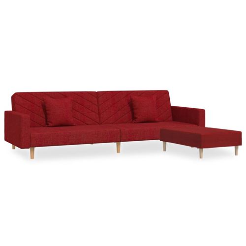 vidaXL Canapé-lit 2 places deux oreillers repose-pied Bordeaux Tissu