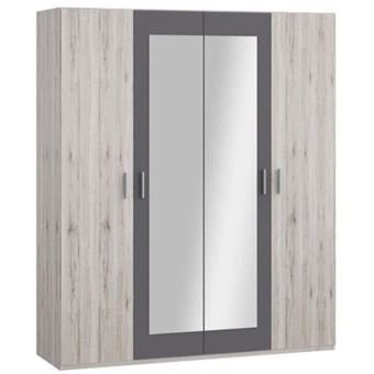 Armoire De Chambre ADRIA Décor Chene Cendré Foncé 4 Portes Battantes 2 Miroirs L1 - Achat & Prix