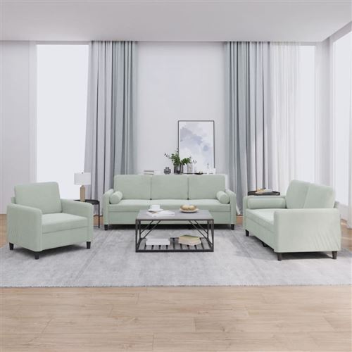 Non Communiqué Gris Clair Vidaxl Ensemble De Canapés 3 Pcs Avec Coussins Velours
