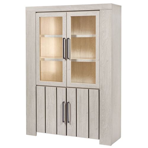 GALAAD - Vitrine 4 Portes Effet Chêne Blanchi
