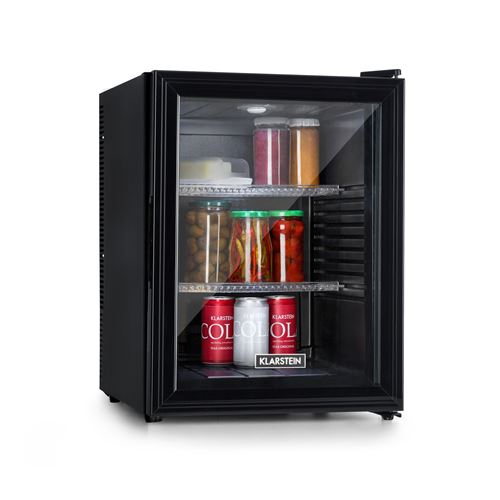 Klarstein Brooklyn 42 Mini Réfrigérateur 42L Porte Vitrée Classe A - Noir Avec Intérieur Noir