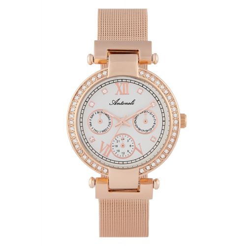 Montre Femme Antoneli à Quartz Cadran Blanc 34,5mm Et Bracelet Rose Gold En Maille ANTS18051
