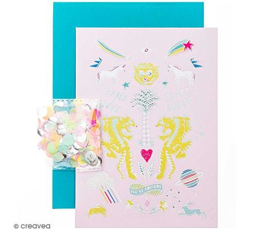 Kit carte anniversaire à personnaliser - Rico Design Wonderland - Tigre - 12,5 x 17,5 cm