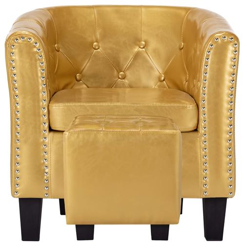 vidaXL Fauteuil avec repose-pied Doré brillant Similicuir