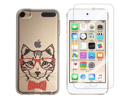 Novago Compatible avec iPod Touch 5, Touch 6 Coque Gel imprimée Solide résistante +1 Verre en Verre trempé Transparent résistant (Chat)