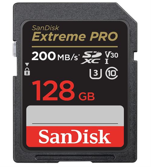 Carte SD SanDisk 128Go Extreme Pro Class10 U3 SD 200MB/s écriture 90Mb/s SDXC