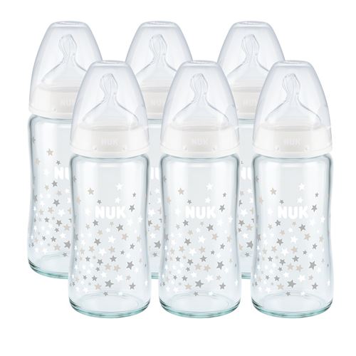 NUK Lot 6 biberons First Choice+ en verre 240 ml 0-6M perçage M