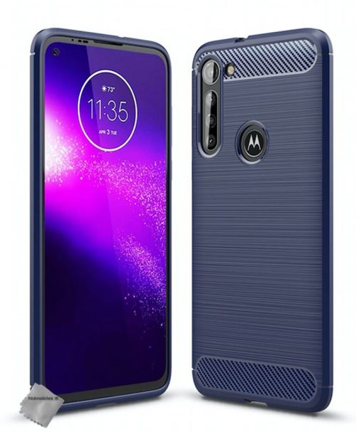 Coque silicone gel carbone pour Motorola Moto G8 Power avec verre trempe - BLEU FONCE