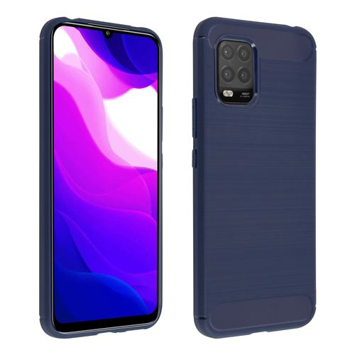 Avizar Coque pour Xiaomi Mi 10 Lite Souple Coins Renforcés Carbone Effet Brossé Bleu
