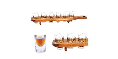 Plateau de service avec 6 verres à shot - Shooters bois liqueur alcool