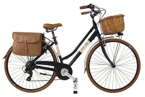  V&eacute;lo de Ville Dolce Vita by Canellini OLDSTYLE femme avec sacoches et panier - Noir - L 