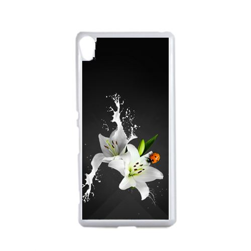Coque Lys Blanc Coccinelle Sur Fond Gris Compatible Sony Xperia X Transparent