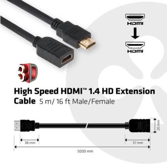 Rallonge HDMI® 1.4 Highspeed avec Ethernet mâle/ femelle 5 mètres