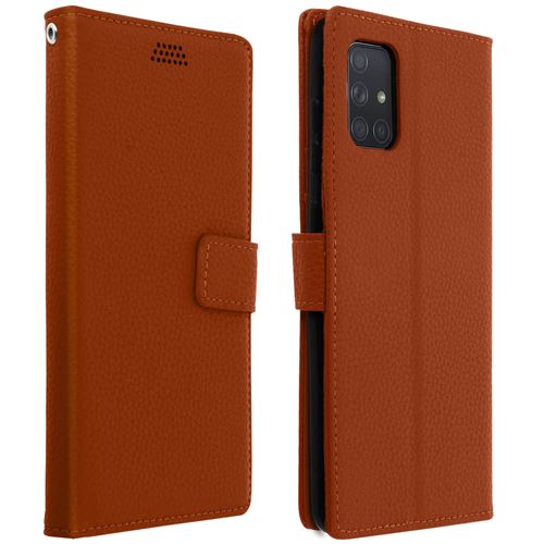 Housse pour Samsung Galaxy A71 avec Porte carte Support Vidéo et Dragonne marron