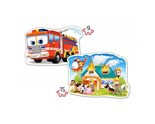 Puzzle 9 Pièces : 2 Puzzles Forme - Brigade des Pompiers en Action, Castorland