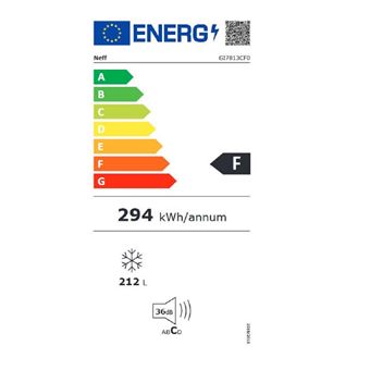 Neff N 70 GI7813CF0 - Congélateur - vertical - intégrable - niche - largeur : 56 cm - profondeur : 55 cm - hauteur : 177.5 cm - 212 litres - classe F