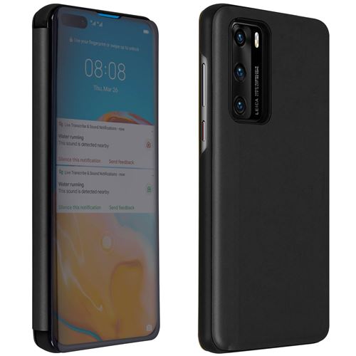 Housse pour Huawei P40 Clapet translucide Design Miroir Support Vidéo noir