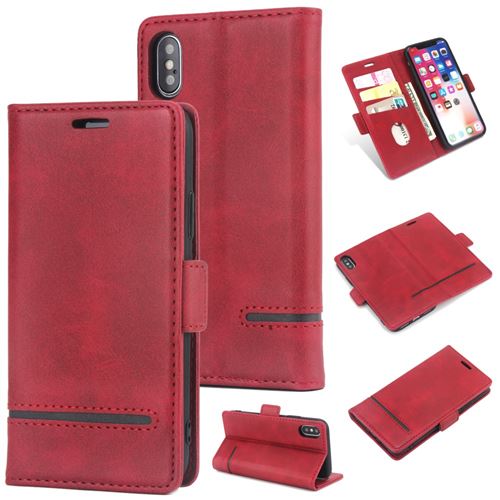 Etui en PU épissure business style flip rouge pour votre Apple iPhone XS 5.8 inch