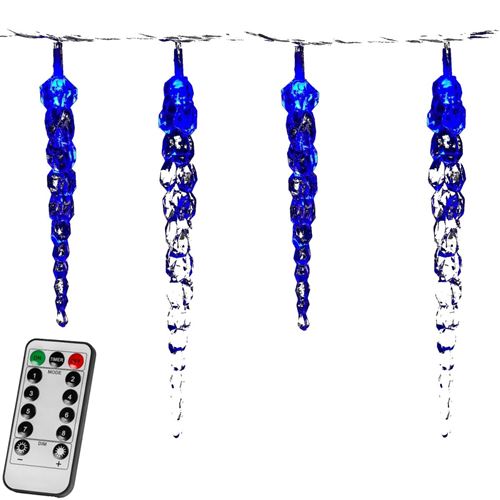 Stalactites à 40 LEDs blanc froid / bleu / avec ou sans télécommande- guirlande lumineuse de 5,5 m - VOLTRONIC - Couleur : Bleu/8 Modes