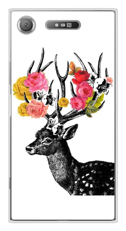 Coque en silicone imprimée compatible Sony Xperia XZ1 Cerf fleurs