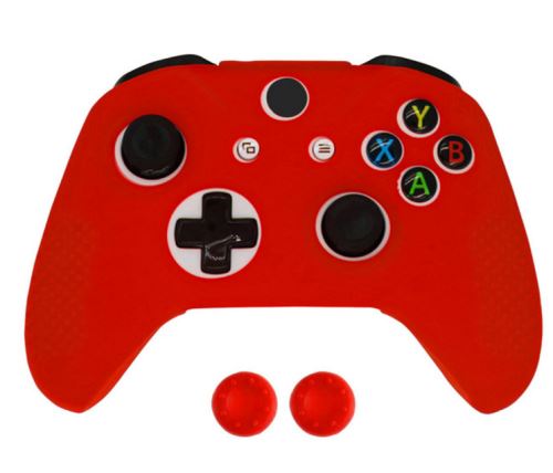 Coque de protection en silicone avec 2 caps pour manette XBox One Slim - Rouge