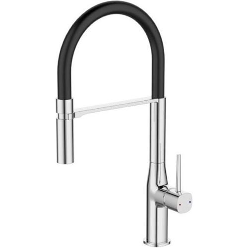 Robinet mitigeur laiton chrome pour evier de cuisine bec haut col de cygne