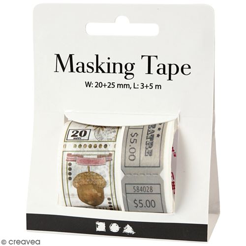 Masking tape Tickets et Timbres vintage - 20 et 25 mm de largeur - 2 rouleaux
