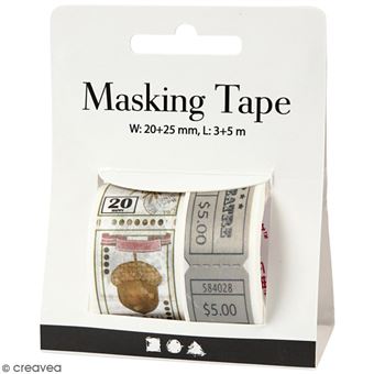 Masking tape Tickets et Timbres vintage - 20 et 25 mm de largeur - 2 rouleaux - 1