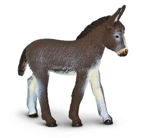 Safari animal de ferme âne poulain junior 11 cm caoutchouc gris/blanc