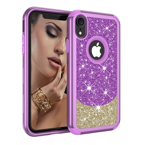 Coque en silicone flash 3-en-1 hybride résistant aux chutes violet/or pour votre Apple iPhone XR 6.1 inch