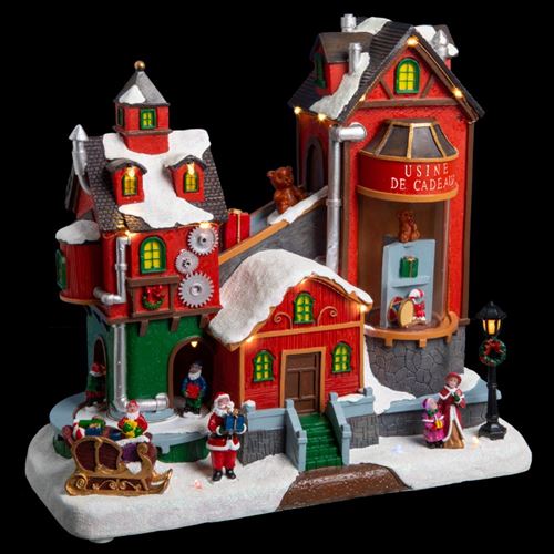 Déco Noël usine cadeaux secteur lumineux animé musical