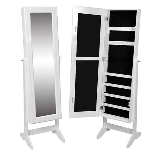Armoire à Bijoux rangement miroir meuble chambre blanc